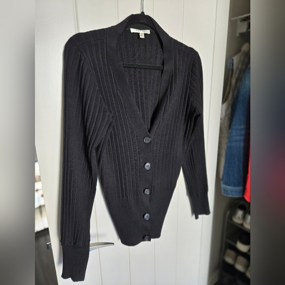 Cyrus Black Ribbed Cardigan Sweater - Picture 1 of 8